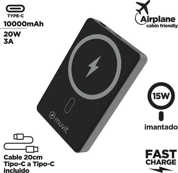 Immagine prodotto Muvit Powerbank for Change Schwarz Aluminium 10000 mAh (10000 mAh, 20 W)