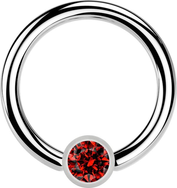 Image du produit Star Piercing Micro Closure anneau argent cylindre cristal rouge (Acier chirurgical 316L)