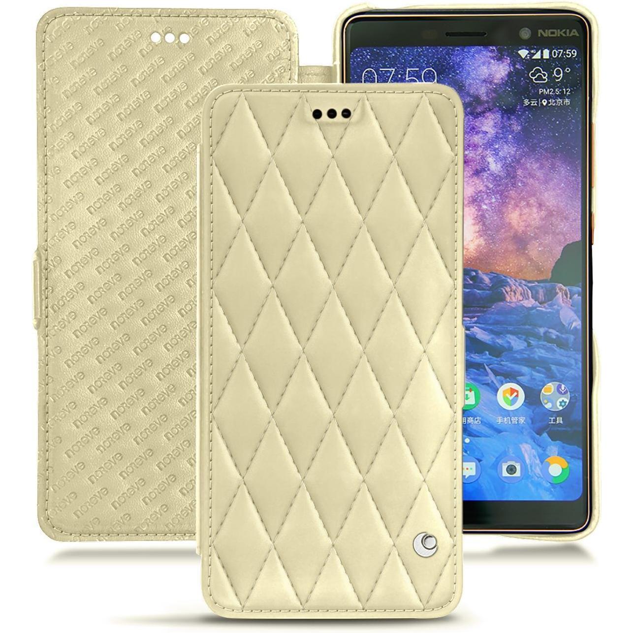 Noreve Lederschutzhülle horizontal (Nokia 7 Plus), Smartphone Hülle, Beige