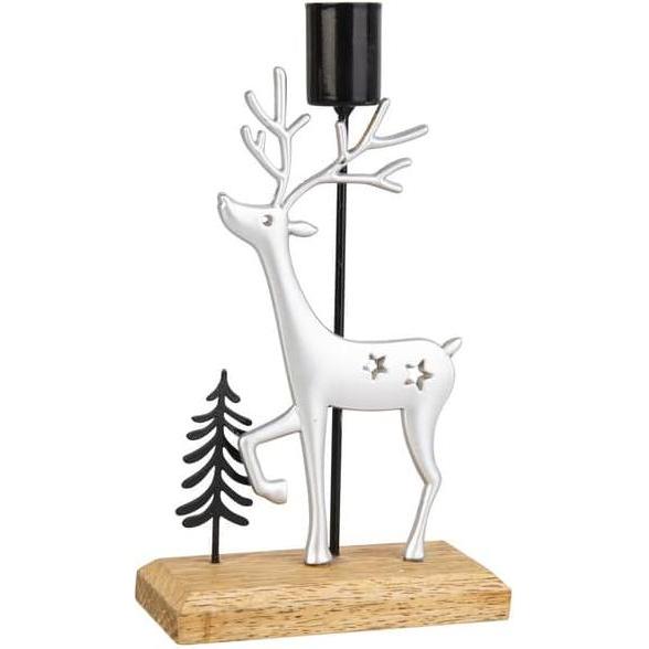 MICA Living, Kerzenständer, Kerzenständer - Hirsch und Baum - schwarz/silber - ca. 11 x 4,5 x 18 cm