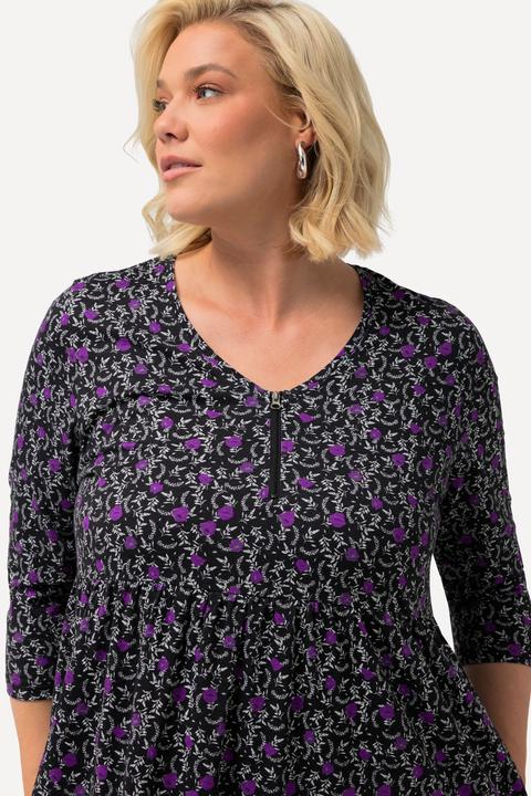 Produktbild Ulla Popken Jerseykleid, Blüten, A-Linie, V-Ausschnitt, 3/4-Arm (68)