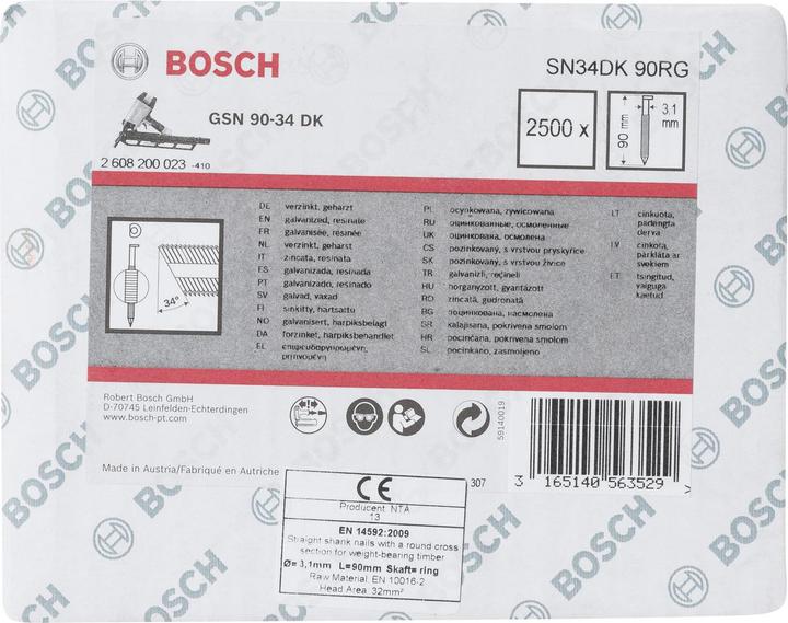 Voedingswaarden en ingrediënten Bosch Professional Zubehör D-kop stripnagel SN34DK 90