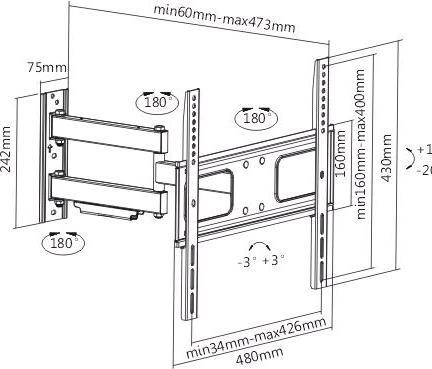 Actual product image Sunne 23-42-EAX2 - 200 x 200 mm - 400 x 400 mm - -20 - 10° - -90 - 90° - 3° - Black (Wall, 42", 50 kg)
