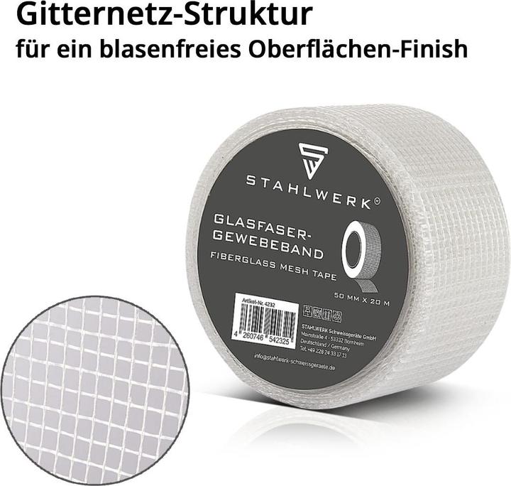 Produktbild Stahlwerk Glasfaser-Gewebeband 3er Set 20 m x 50 mm, selbstklebend (50 mm)