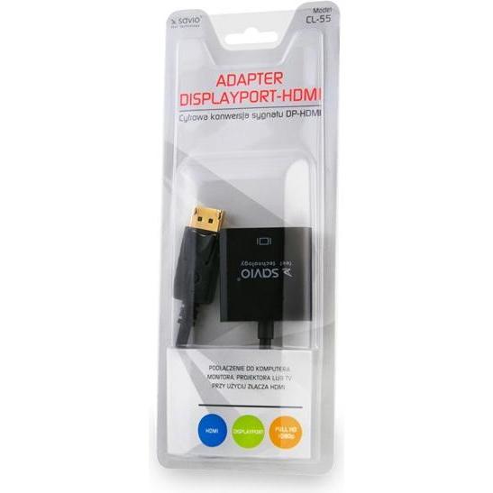 Thumbnail - Savio CL-55 Videokabel-Adapter DP HDMI A (0.20 m, DisplayPort), Video Kabel