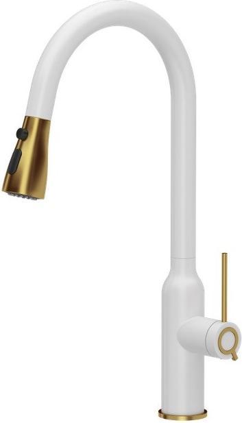 Q Company Jessica Q LINE PullOut SteelQ Kitchen mixer, upright, white with gold-coloured elements (84818011)