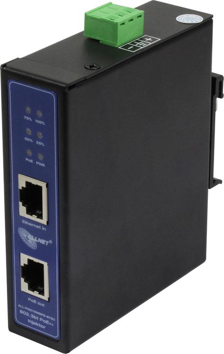 Allnet PoE Injector Industrial MultiGigabit - PoE BT with Power Booster (15.4W/30W/90W) - DIN - ALLN (802.3af (PoE), 802.3at (PoE+), 802.3bt (PoE++), 90 W)