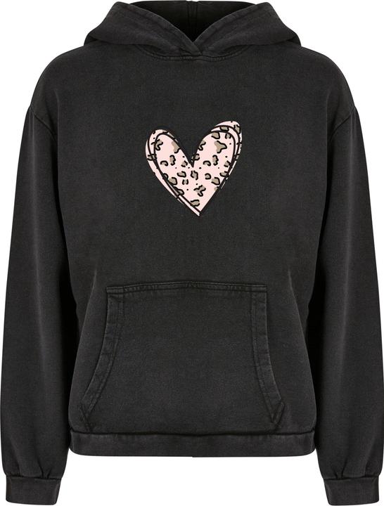 Merchcode Ladies Valentines Day - Leopard Heart Acid Washed Oversized Hoody - 187685 (XL)