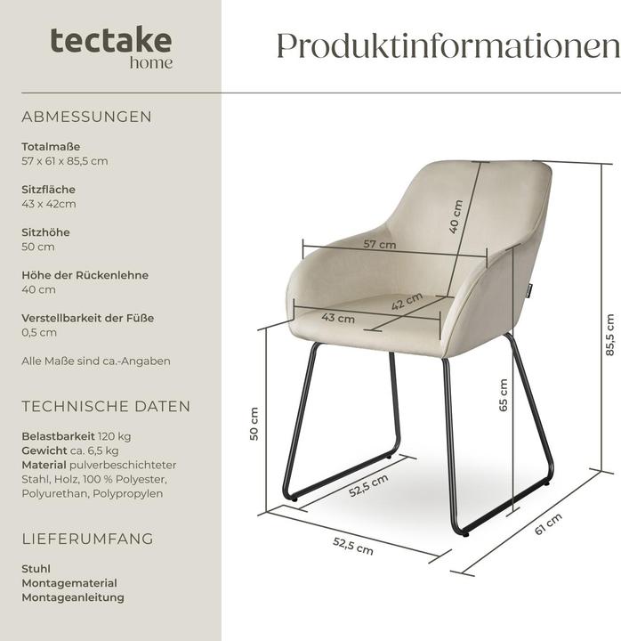 Actual product image tectake Dining chair Jeane, velvet look, cantilever frame