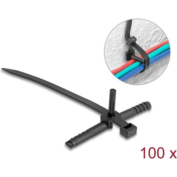 Delock, Fascette, Kabelbinder mit Dübel L 150 x B 7,0 mm schwarz 100 St (Fascette in plastica, 150 mm, 100 pz.)