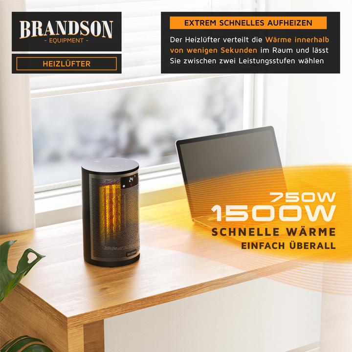 Produktbild Brandson Keramik-Heizlüfter 1500W, LED Display, Überhitzungsschutz, 70° oszillierend, Eco-Modus, schwarz (1500 W)