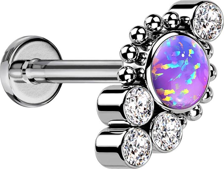Produktbild Star Piercing Micro Threadless Labret silber Kugeln vier Kristalle silber Opal violett (Titan G23, ohne Messing)
