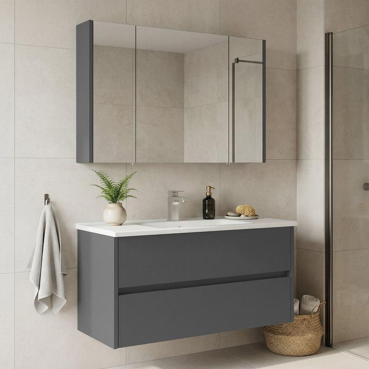 Produktbild Homitis Arno 100 Bathroom Cabinet With Sink & Mirror Set (2 Pieces)