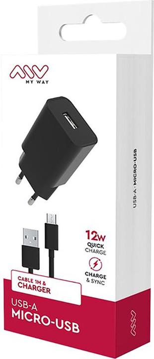 Image du produit My Way Myway Pack Chargeur Secteur 24a + USB A Micro USB Noir (12 W, 1 portion)