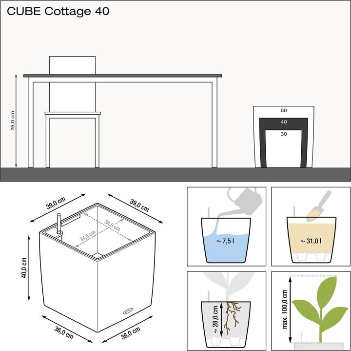 Actual product image Lechuza Flowerpot Cube Cottage 40 (40 x 39 x 40 cm)
