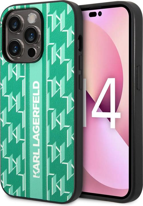 Actual product image Karl Lagerfeld KLHCP14LPGKLSKN iPhone 14 Pro 6.1" hardcase zielony/green Monogram Stripe (Apple iPhone 14 Pro)