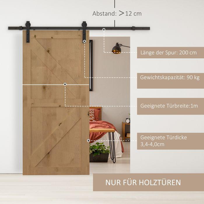 Immagine prodotto Swisshandel24 Gleitschienen-Bausatz für Schiebetür, bis 90 kg, Kohlenstoffstahl, 200 cm, Schwarz, inkl. Werkzeug