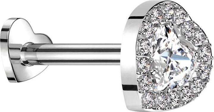 Actual product image Star Piercing Micro Threadless Labret Herz silber Kristallherz silber umrandende Kristalle silber (without brass, Titanium)