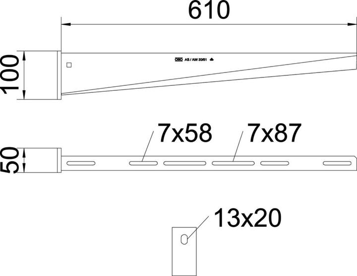 Produktbild OBO Bettermann OBO AW 30 61 A2 Wand/Stielausleger 610mm V2A m.Kopfplatte