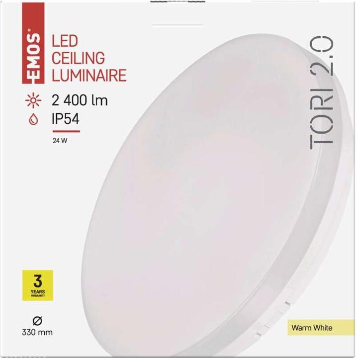 Actual product image Emos LED ceiling light TORI, round, white 24W warm w., IP54 (2400 lm)
