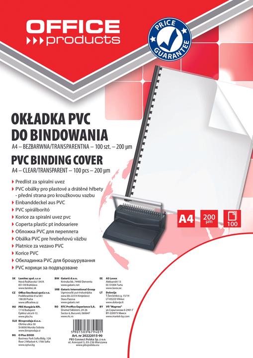Office Products Office Produktai OFFICE PRODUKTAI BINDING SHEETS, PVC, A4, 200MIC, 100 PIECES, TRANSPARENT (100x)