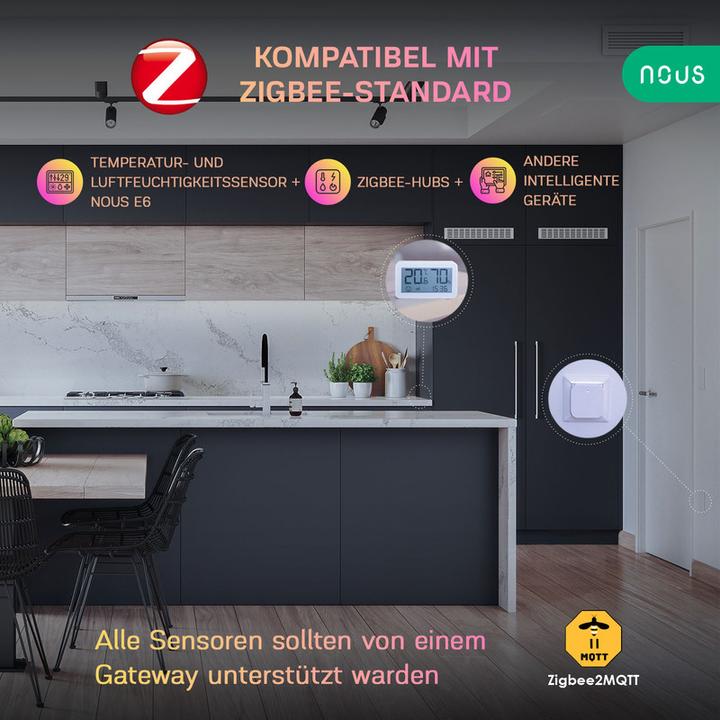 Actual product image Nous Smart LCD Temperature and Humidity Sensor E6 ZigBee
