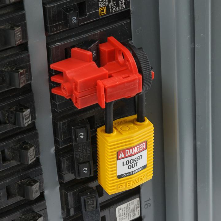 Image du produit Brady Safekey Serrure de sécurité compacte à arceau en nylon, jaune, hauteur de l'arceau 25 mm, arceau de
