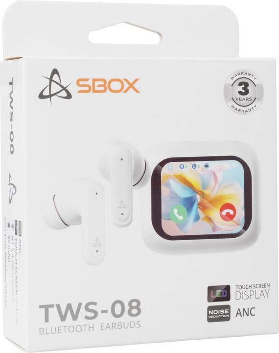 Immagine prodotto Sbox Wireless headphones EB-TWS08-W Touch Screen Display White (ANC, 4 h, Senza fili)