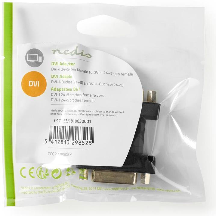 Actual product image Nedis DVI Adapter DVI-I 24+5-Pin Female DVI-I 24+5-Pin Female Nickel Plated Straight PVC Black Polyb