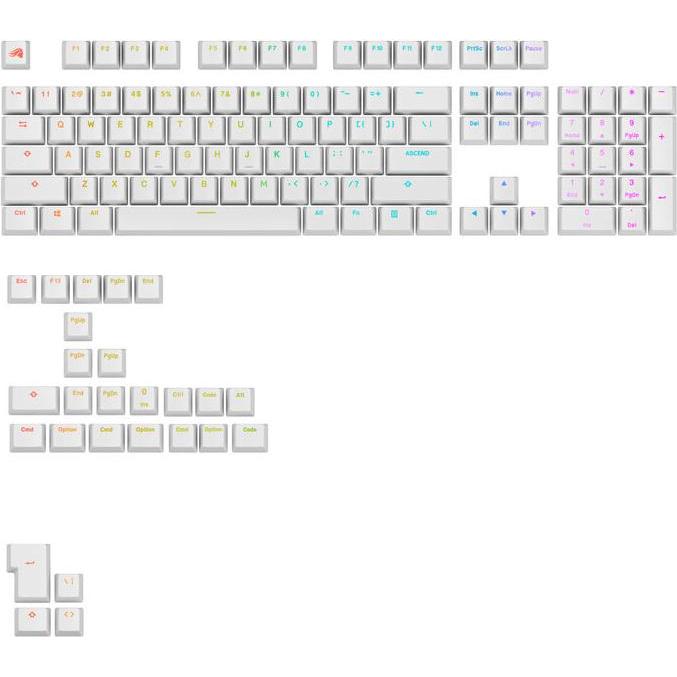 Glorious GPBT Backlit Keycaps, ANSI Layout (US), PBT, Dye-Sub - Weiss, Keycaps, Weiss