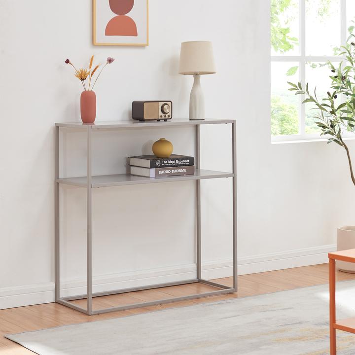 Produktbild En.Casa Konsolentisch Kuhmo Hellgrau Metalltischplatte (80 x 30 x 80 cm)