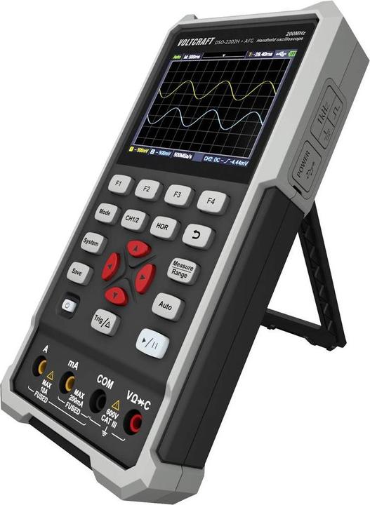 Actual product image Voltcraft DSO-2202H + AFG Handheld Oscilloscope 200MHz 2-channel 1 GSa/s 8 kpts 8 Bit Handheld 1pce. (CAT II 400V)