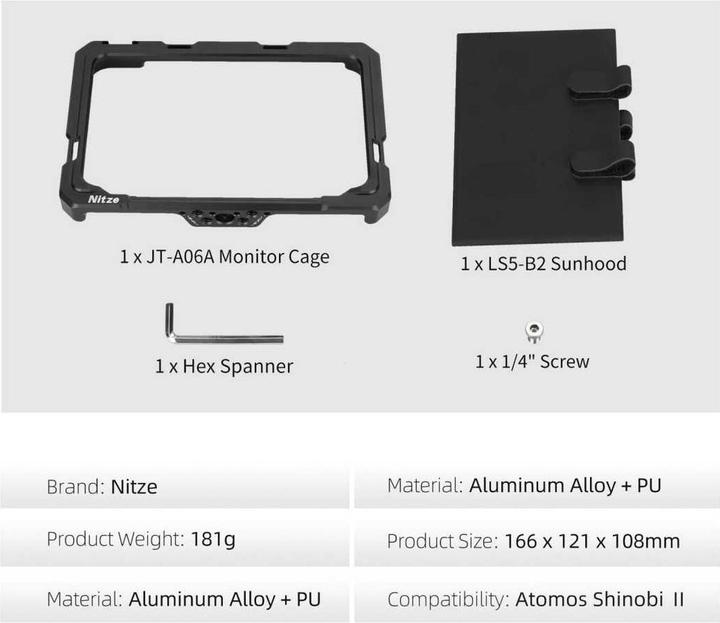 Produktbild Nitze Cage For Atomos Shinobi II w/ Lens Hood (JT-A06B) (11JTA06B000000) (Cage)
