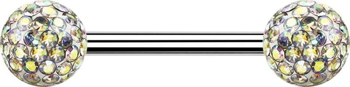 Image du produit Star Piercing Barbell argent avec deux boules de cristal multicolores couche protectrice d'époxy (sans laiton, Acier chirurgical 316L)