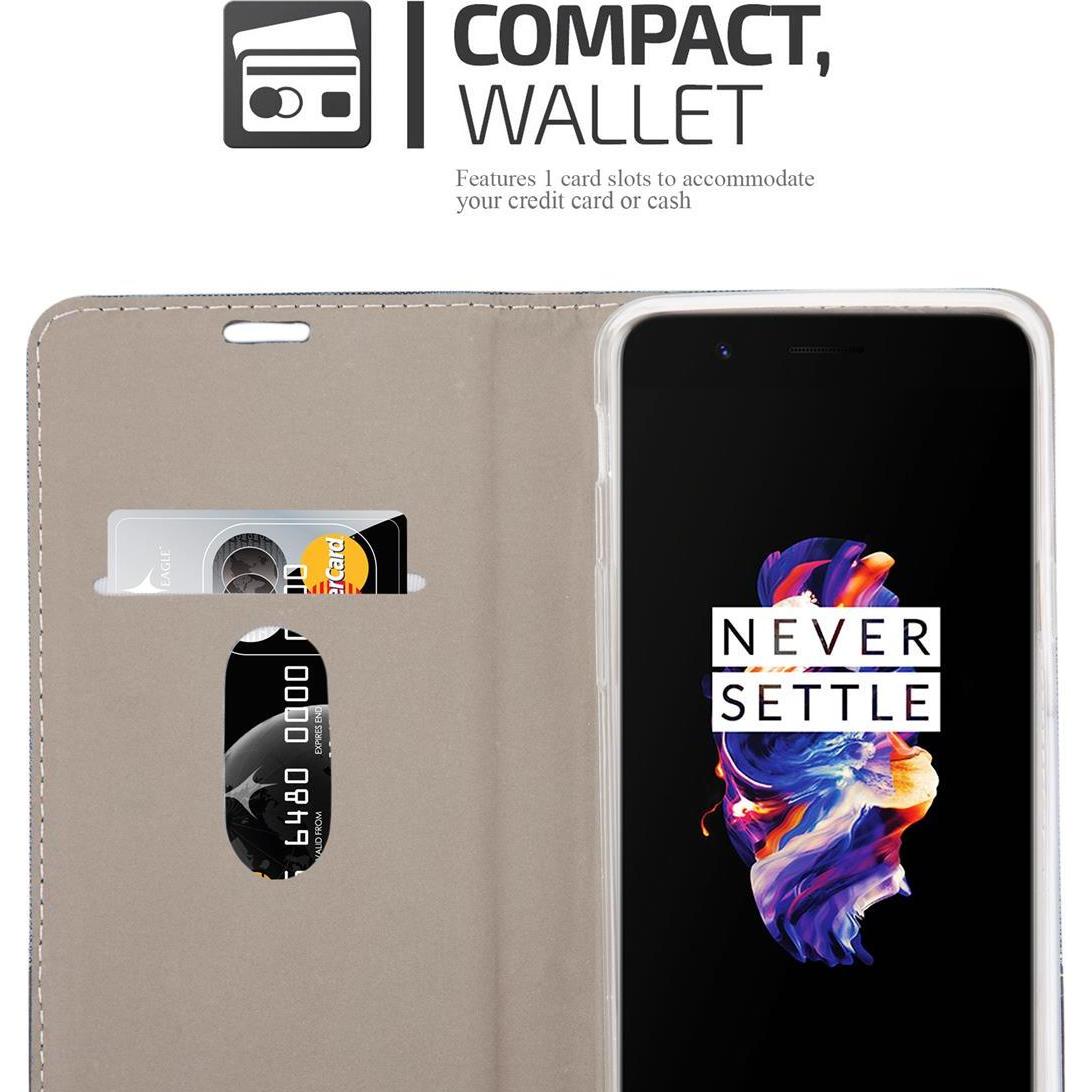 Thumbnail - Cadorabo Jeans Book Hülle für OnePlus 5 (OnePlus 5), Smartphone Hülle, Grau