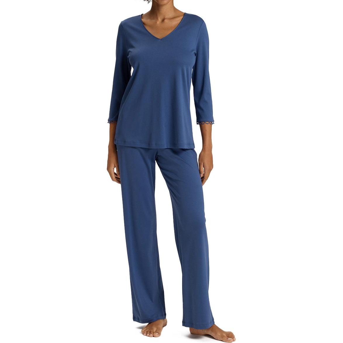 Hanro, Damen, Pyjama, Anouk Schlafanzug, Blau, (XL)
