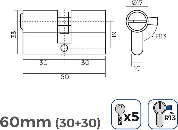 Immagine prodotto EDM Cilindro 85180 r13 Bit di bloccaggio in nichel corto europeo