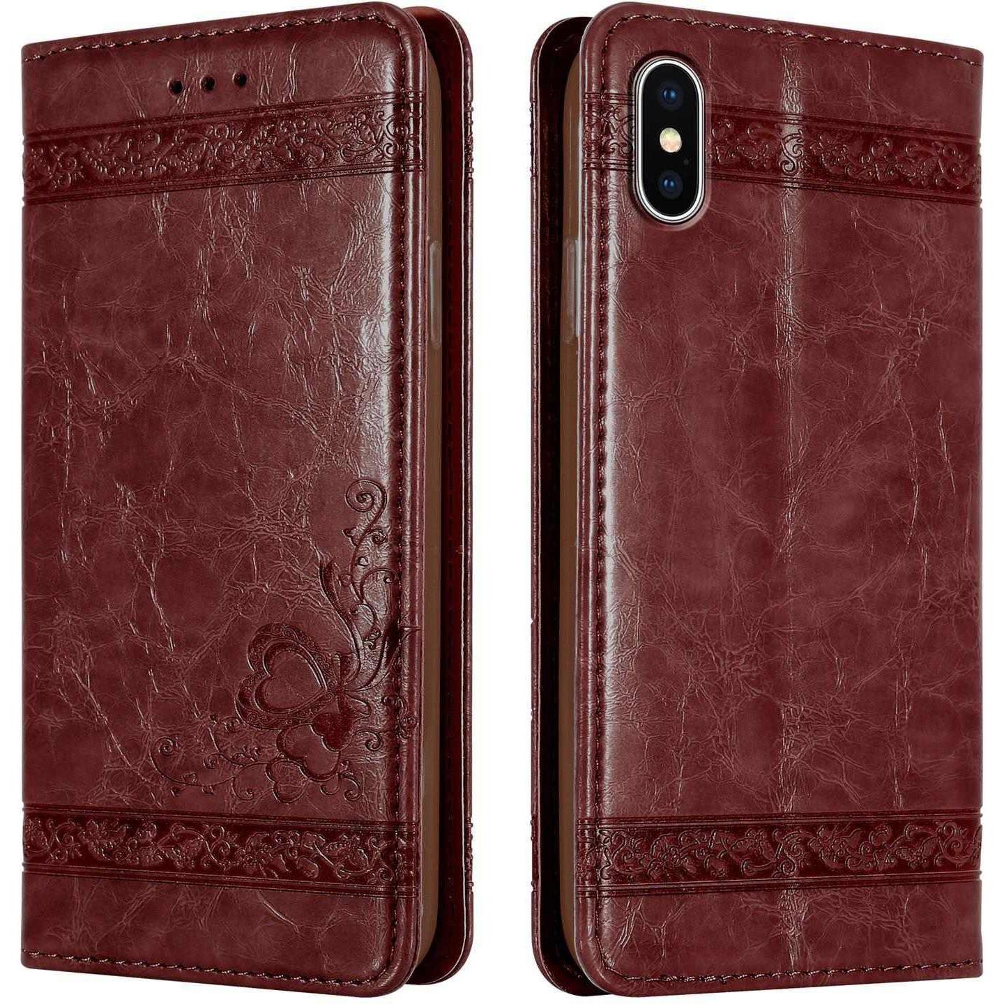 Cadorabo Book Hülle mit Ornamente (Apple iPhone XS Max), Smartphone Hülle, Rot
