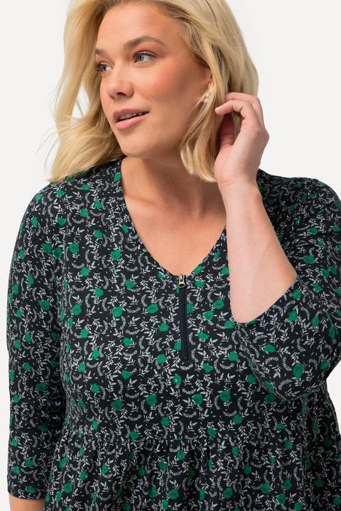 Actual product image Ulla Popken Tiny Floral A-line Empire Zipper Neckline Knit Dress (60)