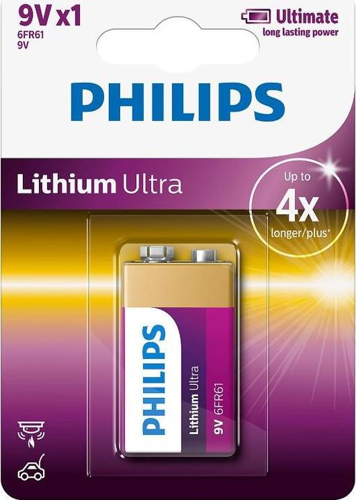 Philips Lithium Ultra Battery 6FR61LB1A/10, Single-use battery, 9V, Lithium, 9 V, 1 pc(s), Cd (cadmi (1 pcs., 9V Block)