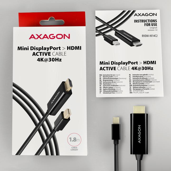 Actual product image Axagon RVDM-HI14C2 Mini DisplayPort to HDMI adapter cable, 4K/30 Hz, 180 cm long (1.80 m)