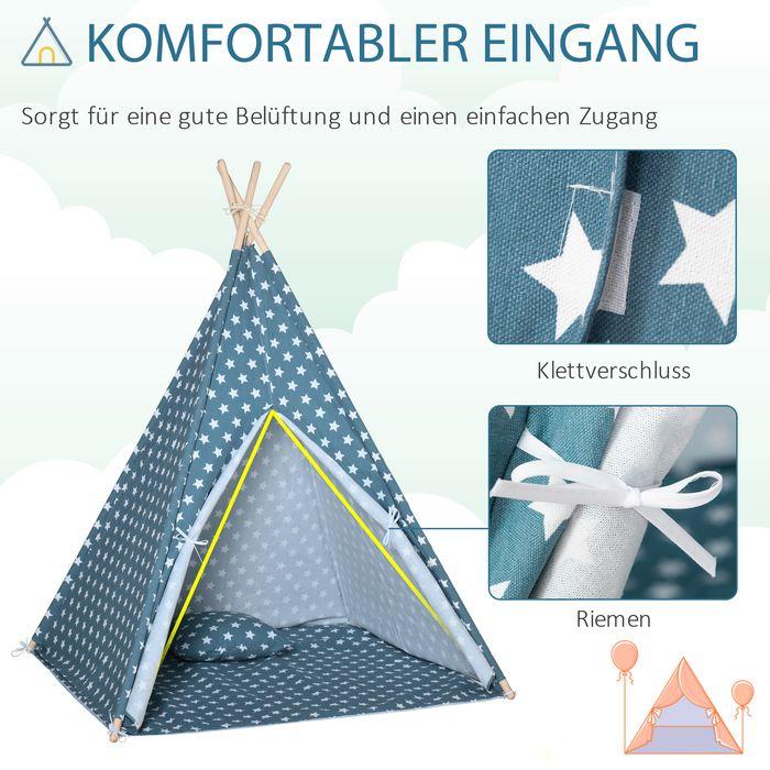 Produktbild Swisshandel24 Kinderzelt Indoor Tipi Kinderzimmer Tipi Zelt Outdoor faltbar Blau 120 x 120 x 155 cm