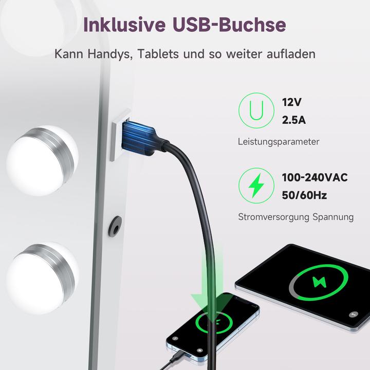 Actual product image SONNI 50x47cm wei? Schminkspiegel mit 3 Farbe Licht, mit USB, 10x Vergr??erung, Wendbar