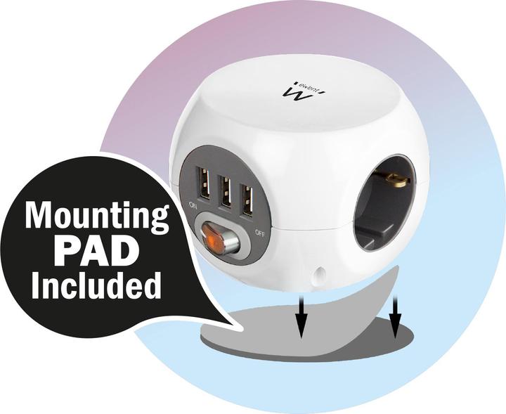 Produktbild Ewent Power distribution unit with USB ports, 3 sockets, 1.5m, white (3x, CEE 7/16, 1.50 m)