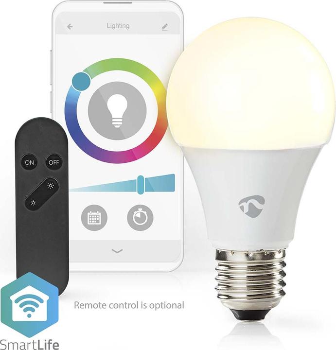 Produktbild Nedis WIFILRC10E27 SmartLife Vollfärbige LED-Lampe WLAN E27 806 lm 9 W RGB + weiss veränderbar 2700 (E27, 806 lm, 1x)