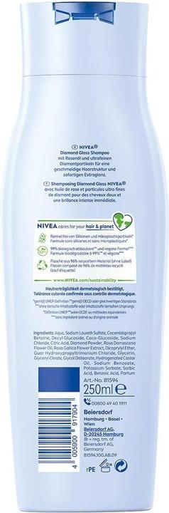 Actual product image NIVEA Diamond Gloss Shampoo Fl 250 ml (250 ml, Liquid shampoo)
