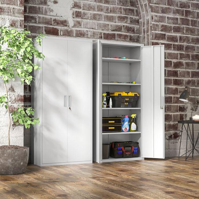 Immagine prodotto Swisshandel24 Aktenschrank, Büroschrank mit 2 Türen, verstellbarer Ablage für Arbeitszimmer (80 x 40 x 180 cm)