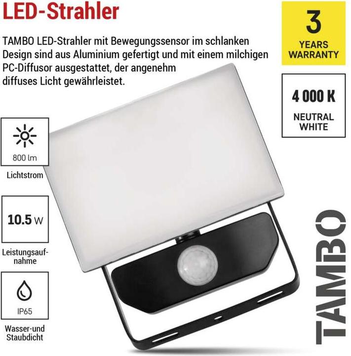 Produktbild Emos LED Flutlicht TAMBO mit Bewegungsmelder, 10,5W (800 lm)