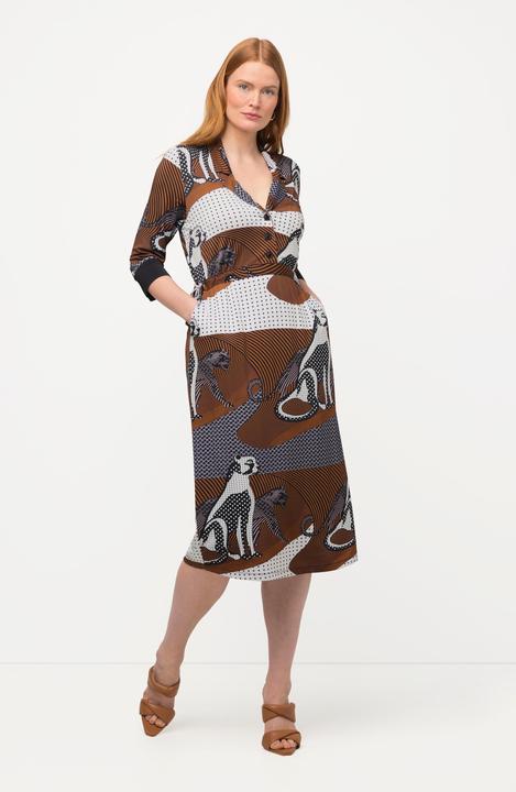 Image du produit Ulla Popken Robe slinky, tombé fluide. Imprimé guépards. Décolleté rond et manches 3/4. (50, 52)