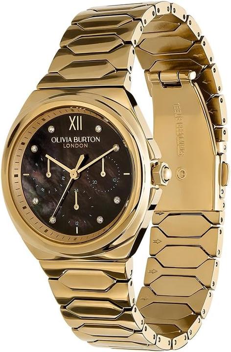 Actual product image Olivia Burton Multifunction Quartz Watch with Black Mother-of-Pearl Dial and Hexagonal Link Bracelet (36 mm)